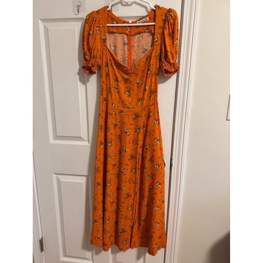 REFORMATION Lacey Dress August Orange Floral Size 0